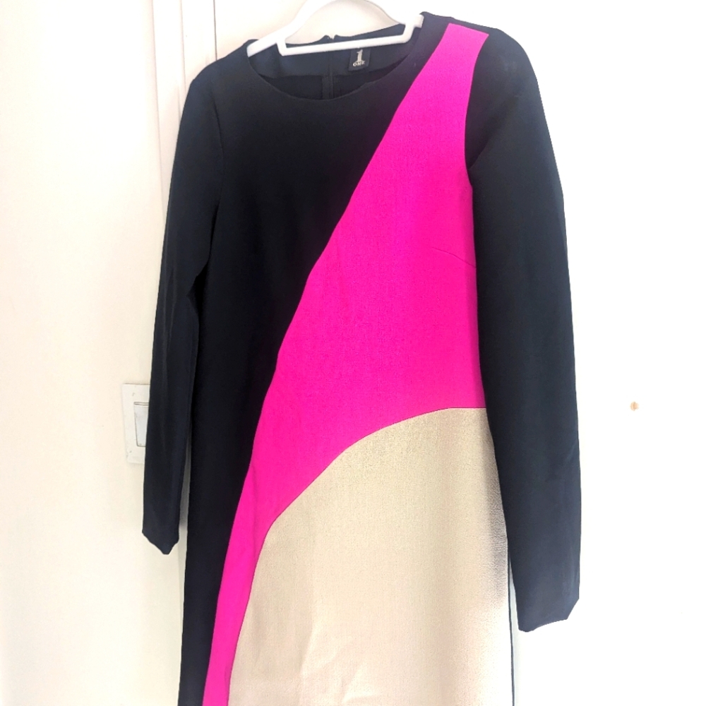 Color Block (Navy/Fuscia/French Taupe) Dress, Size S